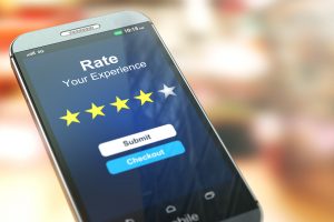 Mobile Phone with "Rate Your Experience" on screen