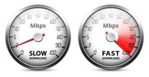 two speedometers in Mbps for fast and slow download