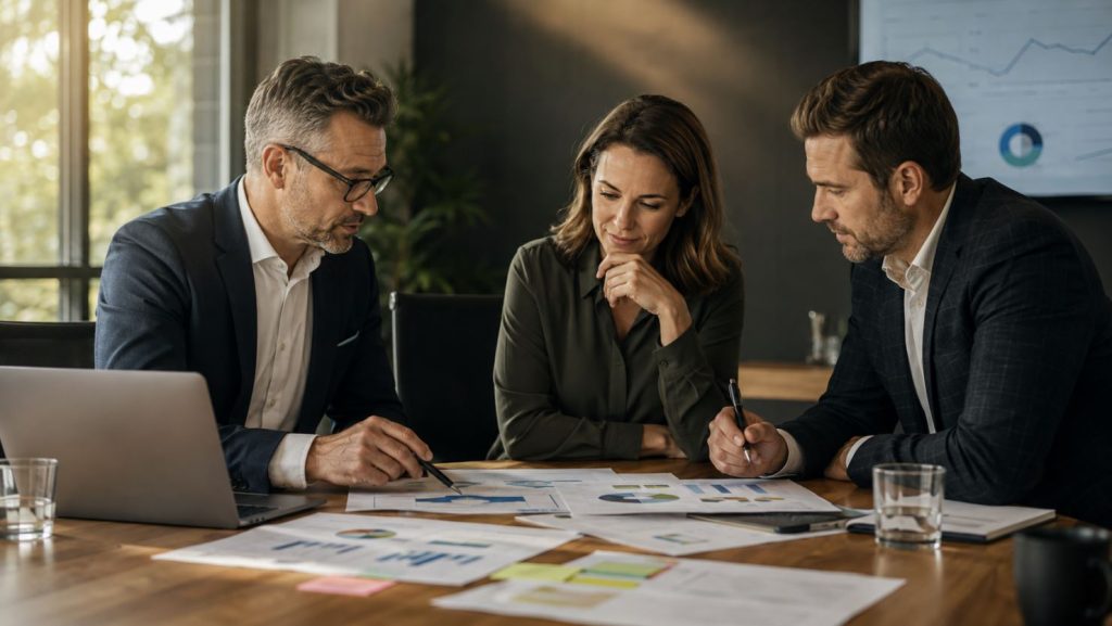 Business consultants discussing growth strategy and business performance